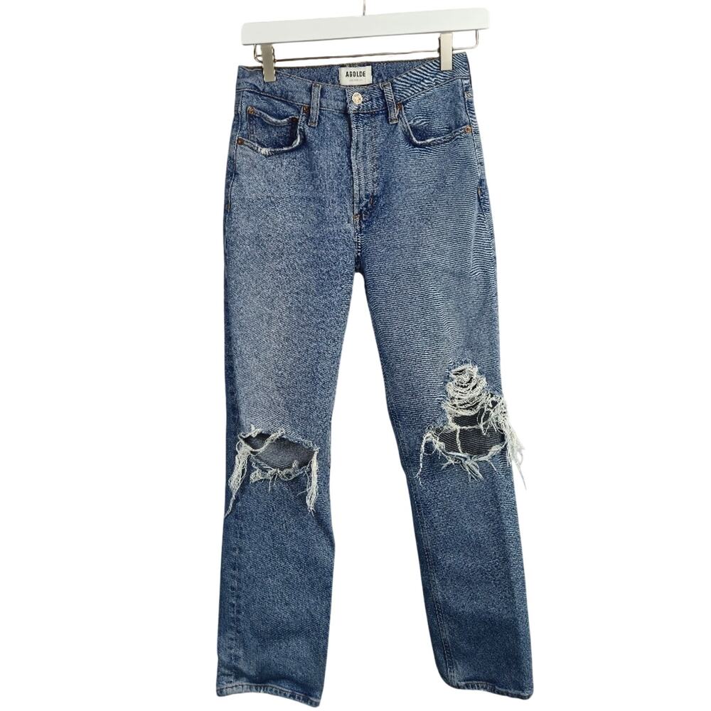 Agolde Wilder Mid Rise Straight Cropped Jeans Distressed Ripped Medium Wash 26